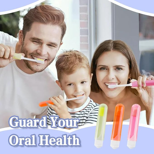 Travel Toothbrush, 3 PCS Mini Portable Toothbrush Set with Cover Small Folding Tooth Brush Individually Wrapped Home Travel Camping, Orange, Yellow, Pink