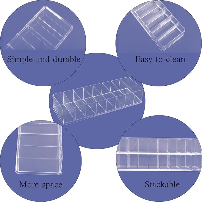 Acrylic Makeup Organizer,4 Pack Makeup Compact Organizer Detachable Makeup Organizer Clear Vanity Drawer Organizer, 8 Spaces Clear Cosmetic Display Case for Bathroom, 10x3.3x1.7 Inches