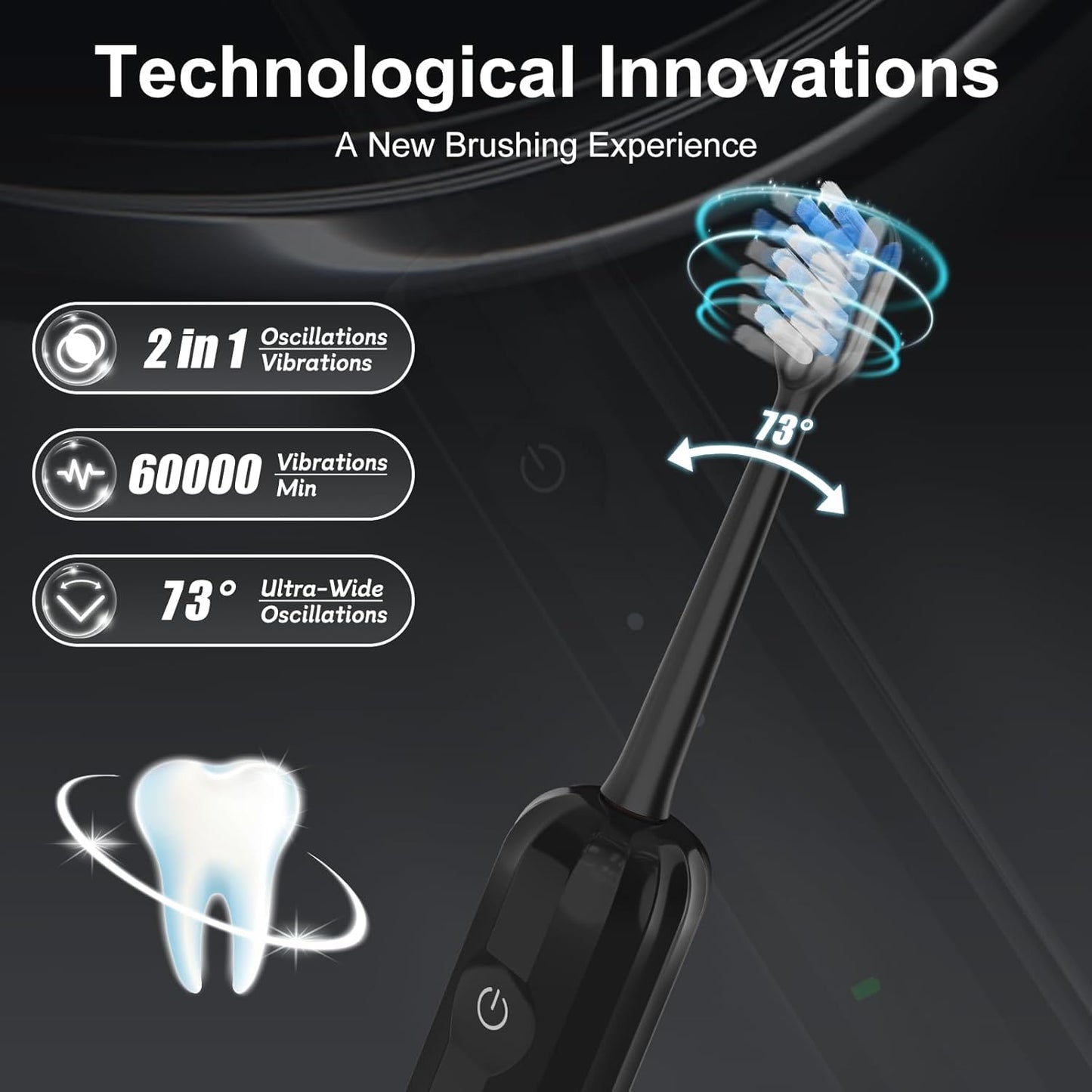 2025 New Sonic Electric Toothbrush for Adults - Vibration 60,000 VPM & 73° Oscillation Rechargeable Electric Toothbrush, 50+ Days Battery Life, 3 Modes, 2-Minute Timer, 3 Brush Heads, 2 Pack