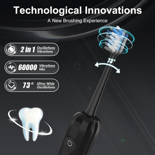 2025 New Sonic Electric Toothbrush for Adults - Vibration 60,000 VPM & 73° Oscillation Rechargeable Electric Toothbrush, 50+ Days Battery Life, 3 Modes, 2-Minute Timer, 3 Brush Heads, 2 Pack
