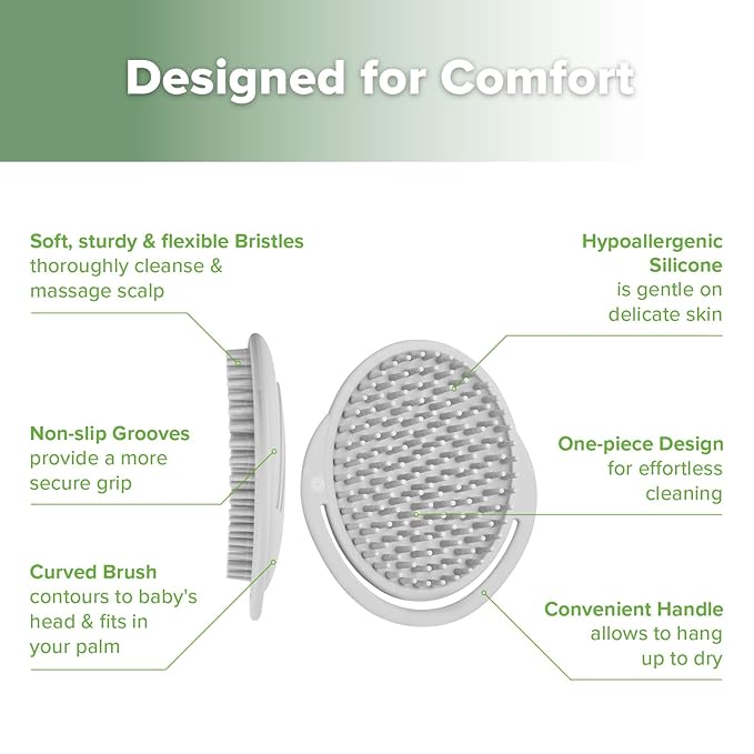 haakaa Baby Cradle Cap Brush - Soft Cradle Cap Comb| Hair Scalp Massager, Soft Bristles for Newborns & Toddlers,Ideal Baby Shower Gifts for Mum - 1pk