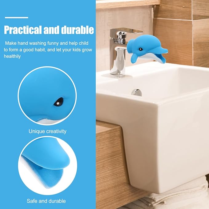 Kids Faucet Extension Cartoon Sink Faucet Extender Baby Hand Washing Tool Portable Vinyl Design 4.13X3.34X2.55 Inches Safe Bath Pourer for Toddlers