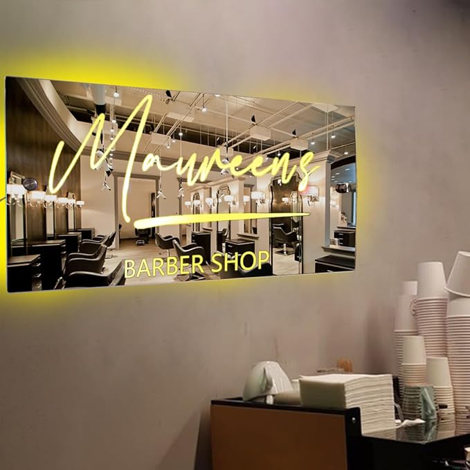 Personalized Barber Shop LED Mirror Light - Custom Multi-Color Name Sign, Wall Decor for Bedroom, Bar