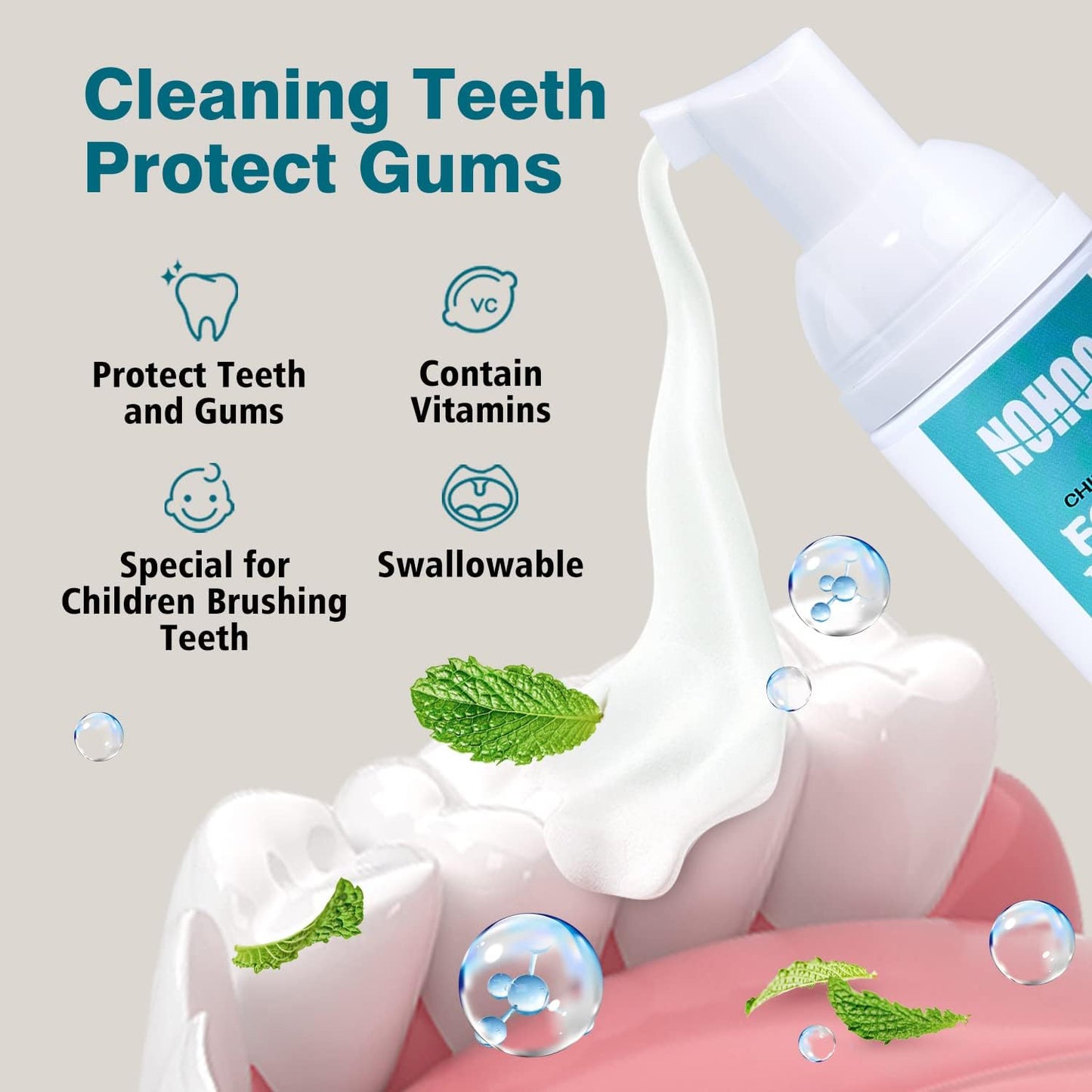 NOHOO Kids Foam Toothpaste with Fruit Flavor,Fluoride Free Natural Formul, Foam Toothpaste for Electric Toothbrush,Suitable for Toddler's Oral Cleaning and Cavity Prevention(Orange+Cantaloupe)