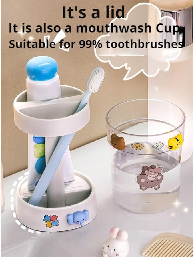Kids Toothbrushes Holder with Cute Cup, with Kawaii Badge Sticker, Electric Toothbrush Holder for Kids Toddler, Tooth Brush Stand, Creative Bathroom Organizer Storage (White)