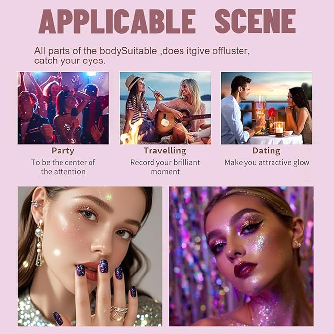 Pearl White Highlighter Spray, Professional Shiny Glitter Spray for Eyeshadow Face and Body Luminizers, Loose Shimmer Powder Makeup Mist for Women Kid Rave Outfits Festival Accessories