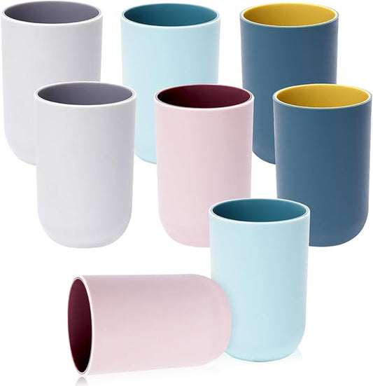 8PCS Bathroom Cups, 330ml Unbreakable Plastic Toothbrush Holder Cup Reusable Dishwasher Safe Bathroom Tumblers Toothpaste Holder, Drinking Mouthwash Cup Portable for Family Travel Camping