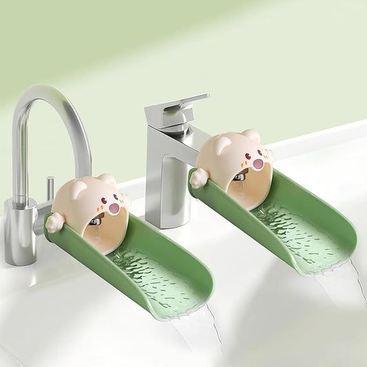 2 Pack Faucet Extender for Toddlers, Kids Sink Extender for Bathroom, Kitchen, Food Grade Silicone Faucet Extension, Baby Hand Washing Water Spout Extender Fits Standard & Gooseneck Faucet, Green*2