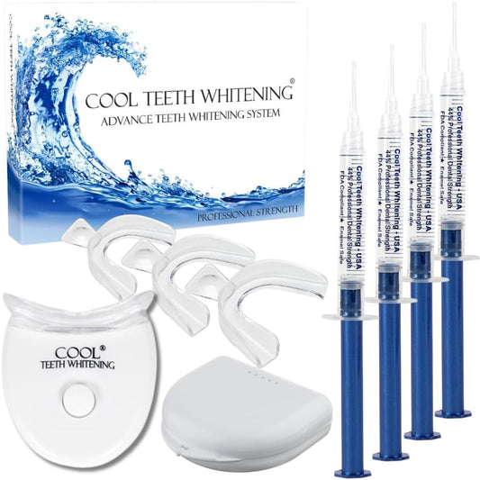 Teeth Whitening Kit 4 Syringes (3ml) New Strongest 44% Carbamide Peroxide Teeth Whitening Gel Light Trays Retainer Case Included Vegan Tooth Whitener