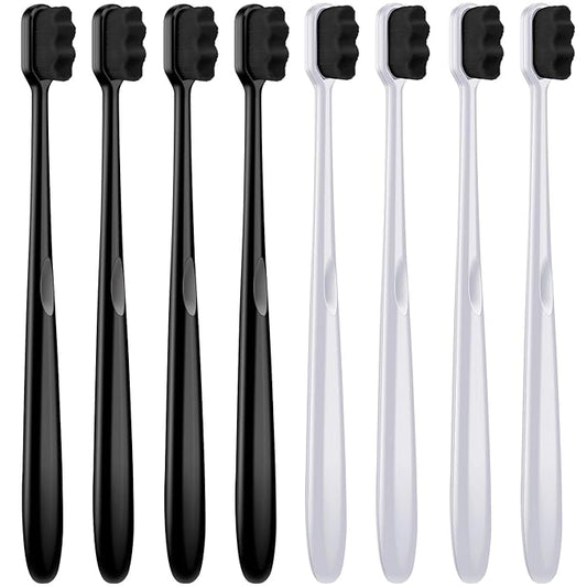 Patelai 8 Pcs Extra Soft Toothbrush Micro Nano with 20, 000 Ultra Soft Bamboo Charcoal Bristles for Adult, Sensitive Gum, Brace and Gum Recession(Black, White Handle with Black Bristle)