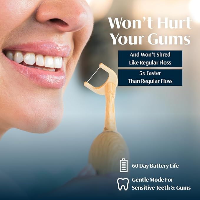 Better & Better Bamboo Sonic Electric Flosser for Teeth | Electric Dental Flosser for Sensitive Gums & Deep Cleaning w/ 4 Flossing Modes | Rechargeable, Dentist Recommended & Water Floss Alternative