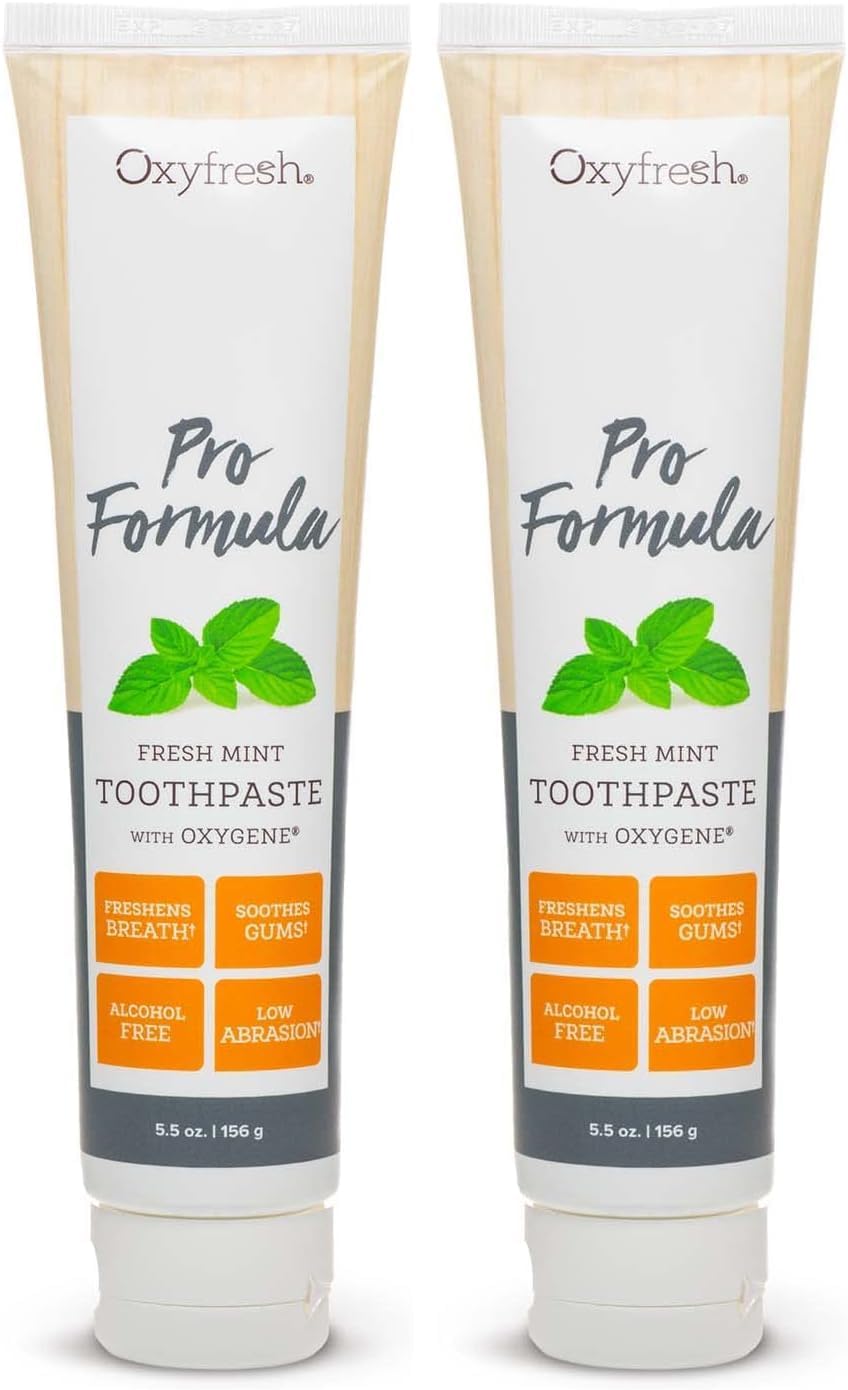 Oxyfresh Pro Formula Fresh Mint Toothpaste – Gentle Low Abrasion - Cosmetic Fluoride Free Formula - Great for Sensitive Teeth and Gums with Natural Essential Oils. 5.5 oz. (Pack of 2)