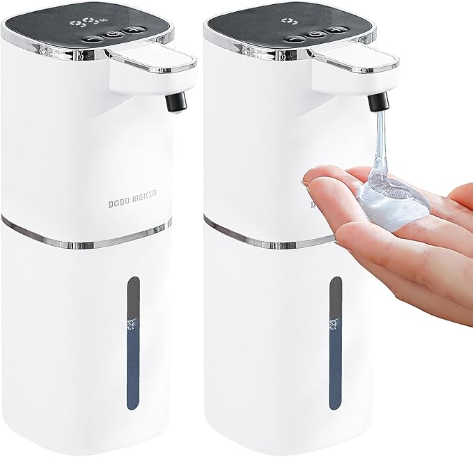 2 Pack Automatic Liquid Soap Dispenser, 12.8oz Rechargeable, Adjustable Liquid Levels, IPX5 Waterproof, Touchless & Wall/Tabletop Use for Kitchen Bathroom, White