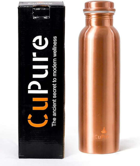 100% Pure Copper Water Bottle for Drinking, Ayurvedic Leak-Proof, Travel-Friendly, Wide Mouth Vessel 34oz