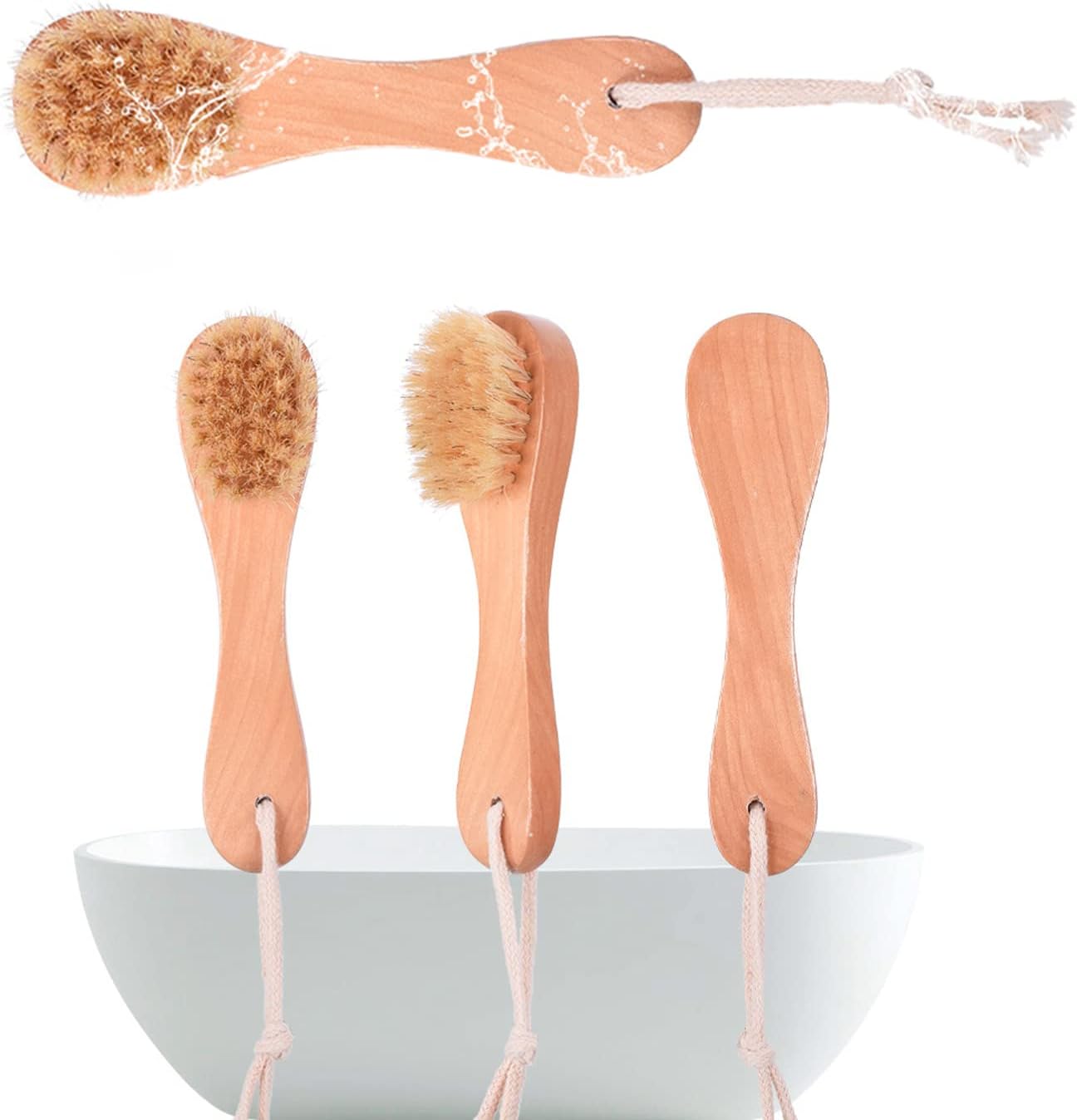 6 Pcs Face Exfoliator Brush Dry Brush Natural Bristles Wooden Face Cleaning Brush, Facial Cleansing Brush Face Wash Scrub Exfoliator Brush for Face Care
