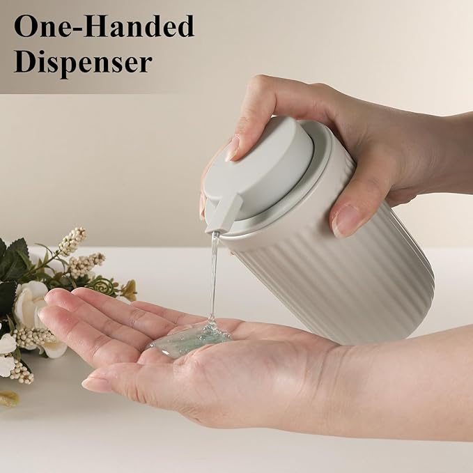 BosilunLife Grey Soap Dispenser Set - 2 Pack 12oz Ceramic Dish Soap Dispenser with Rust Proof Pump for Kitchen, Hand Soap and Lotion Set Suitable for Farmhouse Bathroom Decor