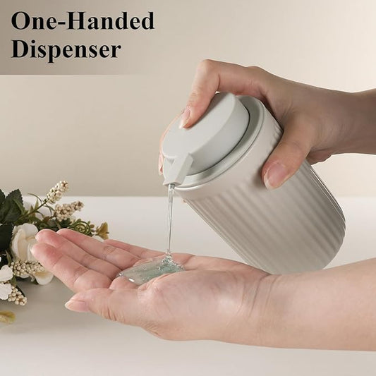 BosilunLife Grey Soap Dispenser Set - 2 Pack 12oz Ceramic Dish Soap Dispenser with Rust Proof Pump for Kitchen, Hand Soap and Lotion Set Suitable for Farmhouse Bathroom Decor