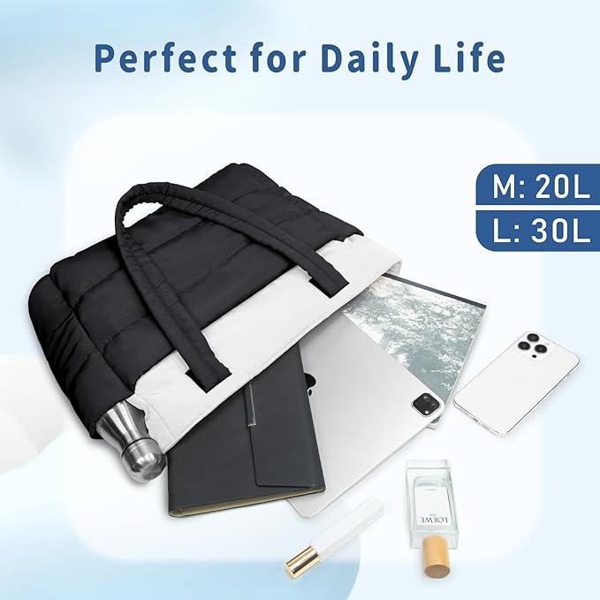 TOPDesign Puffer Tote Bag for Women, Lightweight Puffy Handbag with Compartments, Quilted Shoulder Bag for Work, Travel, Gym