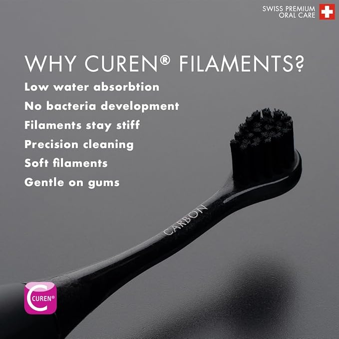 Curaprox Black is White Hydrosonic Toothbrush – Teeth Whitening and Gum Care | Ultra-Gentle Cleaning with Carbon Brush Heads | Set with Charger and Travel Case