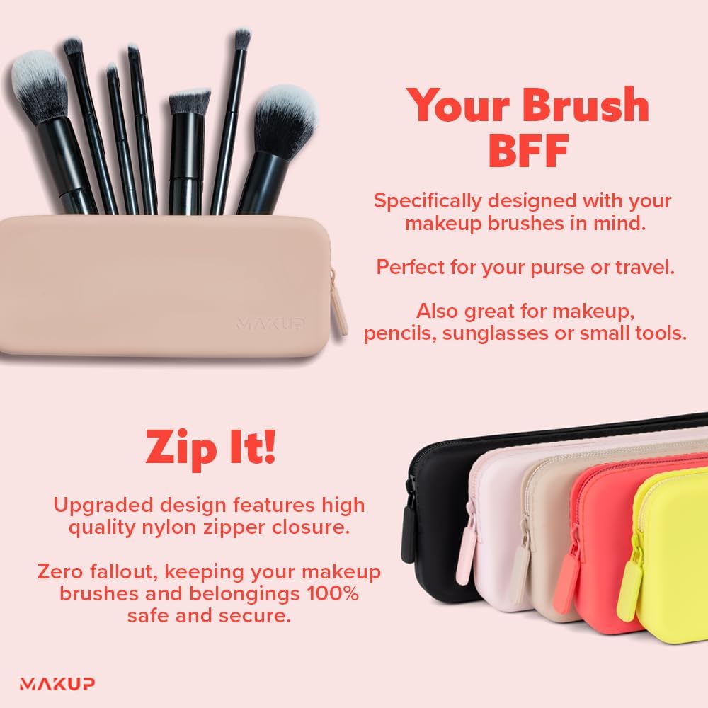 MAKUP Silicone Makeup Bag, Makeup Brush Holder with Zipper for Organizing Cosmetics, Makeup Brushes, Tools and Pencils, Washable Makeup Brush Holder Pouch for Travel (Nudist)