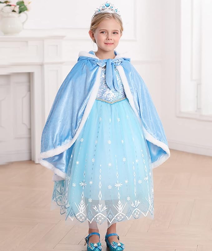 Princess Cloak with Hood Girls Cape Kid Toddler Costume Dress up for Halloween Christmas Carnival Cosplay