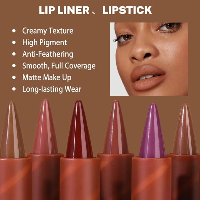 2in1 Gradient Lip Liner & Lipstick Combo,Matte Longwear Waterproof Lip Pencil with Cone Tip,Smudge Proof Crayon,Ombre Contour,Women's Long Lasting Makeup Set-(04#Cinnamon Spice+05#Caramel Latte)