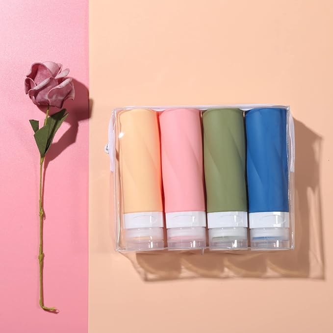 Gemice Travel Bottles - 3oz TSA Approved Containers, BPA Free, Leak Proof, Refillable, Clear Toiletry Bag (4 Pack)