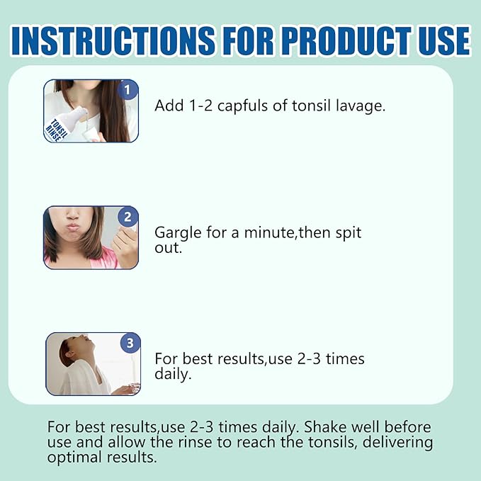 Tonsil Rinse-Tonsil Stone Remover Mouthwash，Natural Mouthwash Soothe Tonsils，Fight Bad Breath，Relieve Dry Mouth-Alcohol-Free，Breath Freshening，Mint Flavor-10 FL OZ