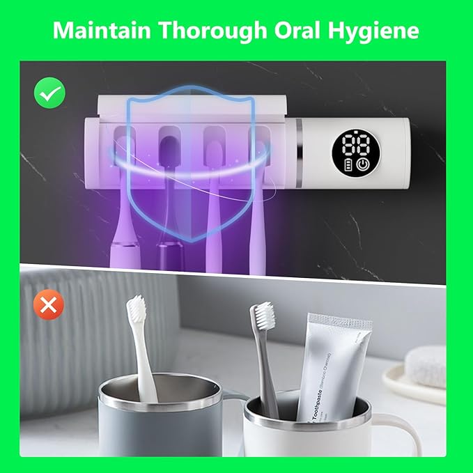 Smart Wall Mounted Toothbrush Holder with Timer, Wireless 4-Slot Toothbrush Organizer for Bathroom, Modern Smart Home Accessories & Decor, Space-Saving Wall Storage Rack for Family Use