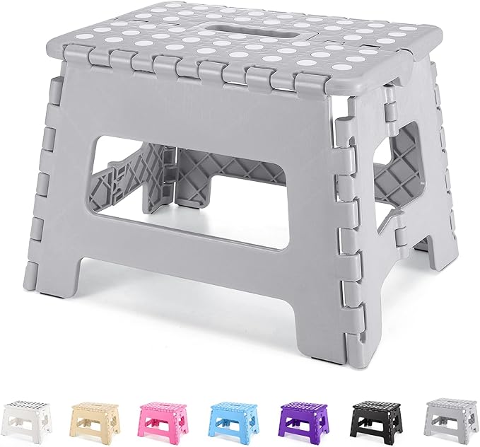 Dyforce 9" Folding Step Stool for Kids and Adults, Collapsible Light-Weight Foot Stools Foldable for Toddler, Kitchen, Bathroom, 300 lb Capacity (Grey)