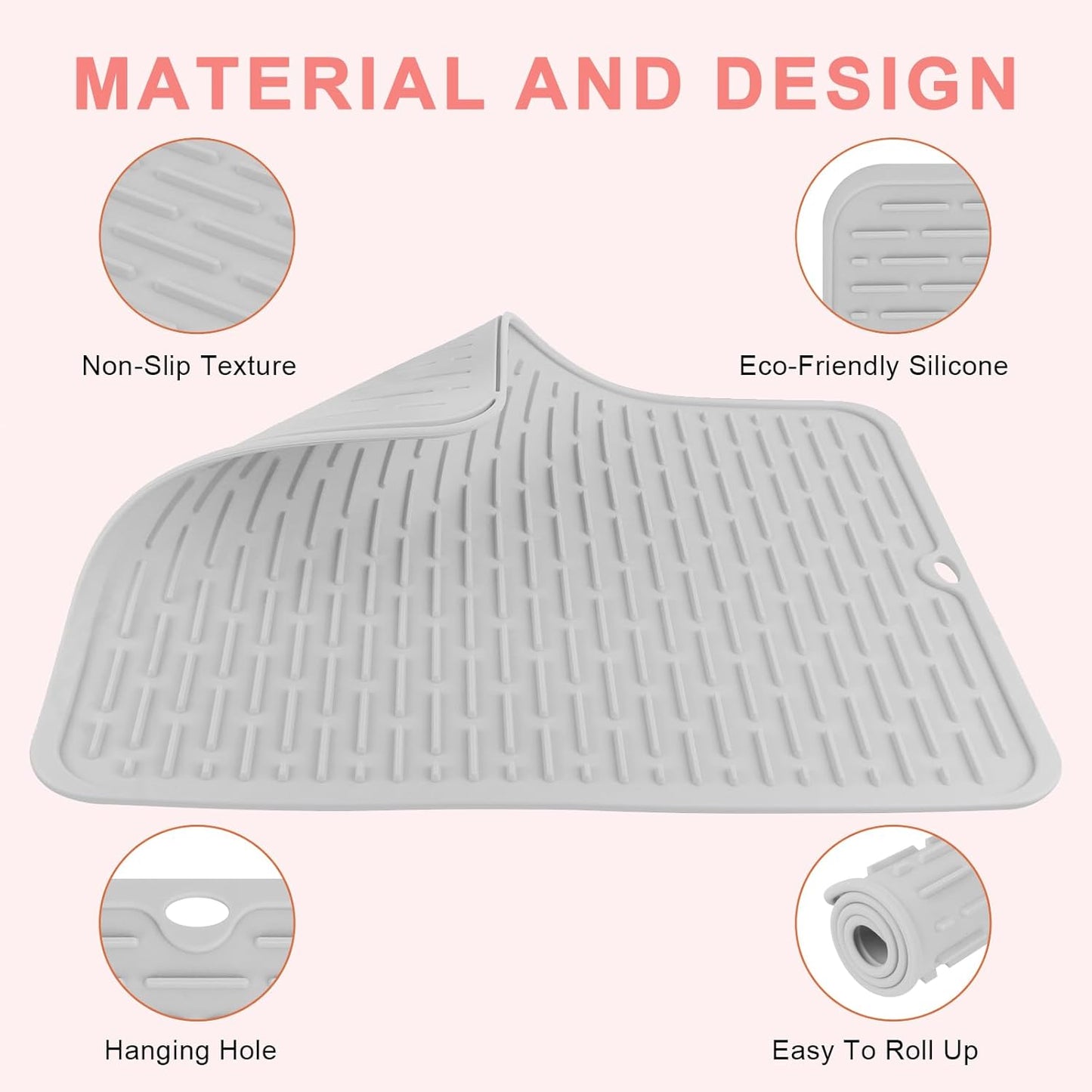 AMIJEAL Oversize Silicone Heat Resistant Mat for Hair Tools, Curling Iron Mat, Hot Tools Holder, Portable Flat Iron Hair Straightener Pad Cover for Travel Vanity Salon(14.2" x 11.0")