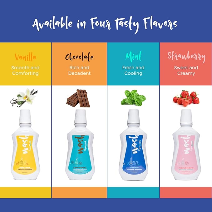 SuperMouth® Fluoride-Free Mouthwash – Nano-Hydroxyapatite, Vitamins D3 & K2, Prebiotics, Alkaline pH 8.5, Alcohol-Free, Freshens Breath, Safe Clean Ingredients, 4 Flavor Options