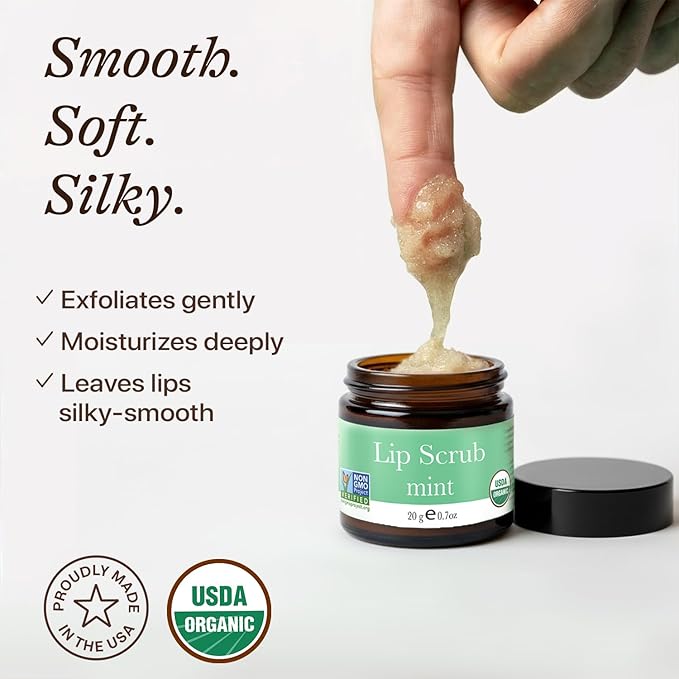 USDA Organic Lip Scrub Mint - USA Made with Natural Ingredients, Moisturizing Scrub Exfoliator for Dry Lips, Lip Sugar Scrubber Exfoliator for Smooth Lips, Small Beauty Gifts