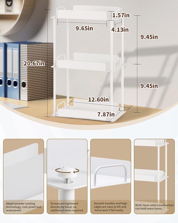 KATHY&BOB Bathroom Countertop Organizer, Make-up Desk Organization, Dressing Shelf Desktop Storage for Bathroom Cosmetic Dorm Kitchen Living Room, Multipurpose Cubicle Display Rack (White, 3 Tiers)