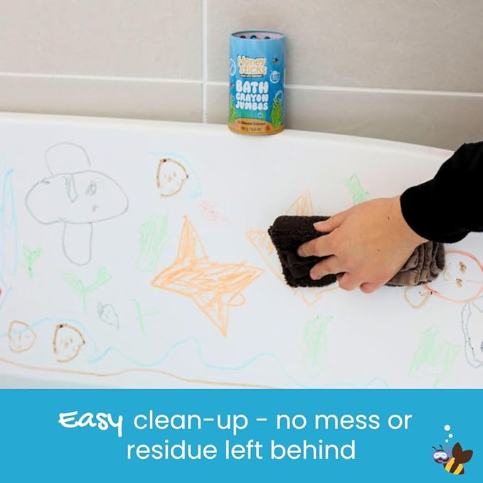 Honeysticks Jumbo Bath Crayons Non Toxic (16 Pack) for Toddlers 1-3 and Kids 4-8, Natural Beeswax Crayons, Food-Grade Colors, Fragrance Free, Non Irritating, Bath Toys for Bathtub, Shower, Gift