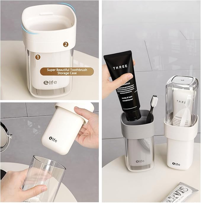 Portable Travel Toothbrush Case, Covered Toothbrush Cup Holders, Toothbrush and Toothpaste Travel Case, Toothbrush Storage Organizer Container for Traveling Bathroom(Grey)