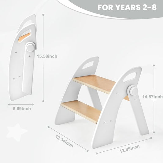 Wooden Step Stool, 300 lb. Load Capacity, with Safety Non-Slip Pads and Handles, Bamboo Step Stool for Bathroom and Kitchen, Gift for Christmas (White)