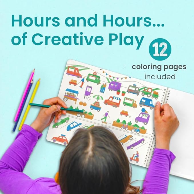 CUPKIN Sticker Book for Kids 2-4, 500+ Kids Stickers, Cars, Trucks, Planes & Trains 12 Coloring Pages 12 Side by Side Scenes, Fun Toddler Travel Activity Coloring and Sticker Books for Ages 4-8 + 8-10