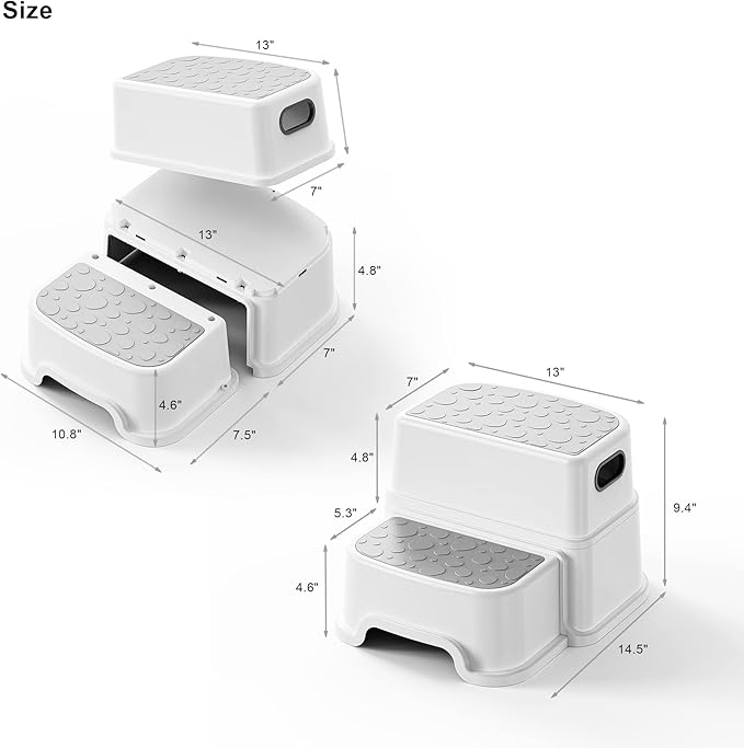 Toddler Step Stool for Kids - Non-Slip 2 Step Stool for Potty Training & Bathroom Sink, Dual Height 9.5", Sturdy Safety Nursery Stool for Kitchen & Toilet (Includes 2 Ducks)