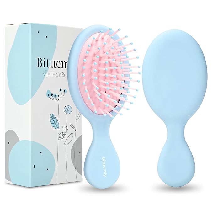 Mini Hair Brush, Detangling Hairbrush for Dry and Wet Hair, Small Size Travel Detangler Brush for Girls Boys Kids Women Men for All Hair Types (Blue)