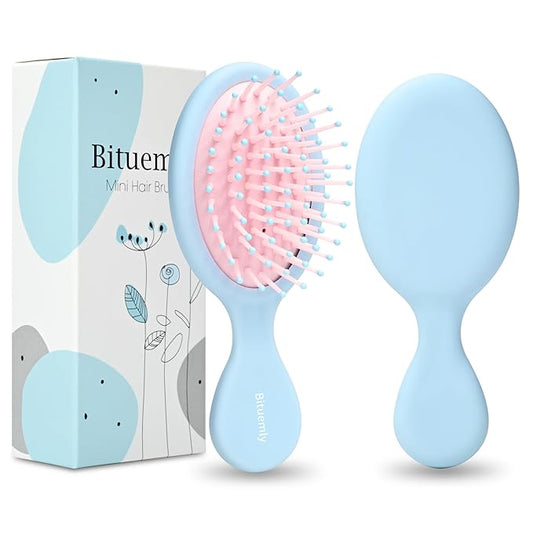 Mini Hair Brush, Detangling Hairbrush for Dry and Wet Hair, Small Size Travel Detangler Brush for Girls Boys Kids Women Men for All Hair Types (Blue)