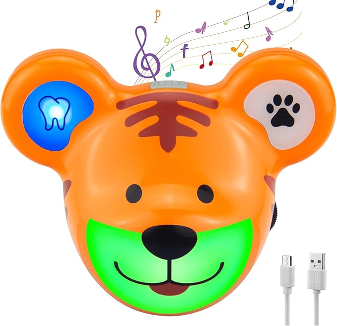 Musical Timer for Kids, Rechargeable Battery 2 Minute Toothbrush Timer and 20 Seconds Bathroom Hand Wash Timers with LED Color Light, 3 Volume Options Musical Timers for Children Tiger