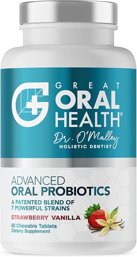 Oral Probiotics for Mouth Bad Breath Treatment for Adults; Dentist Formulated Dental Probiotics for Teeth and Gums, Chronic Halitosis with BLIS K12 M18, Chewable Oral Health Tablets Strawberry Vanilla