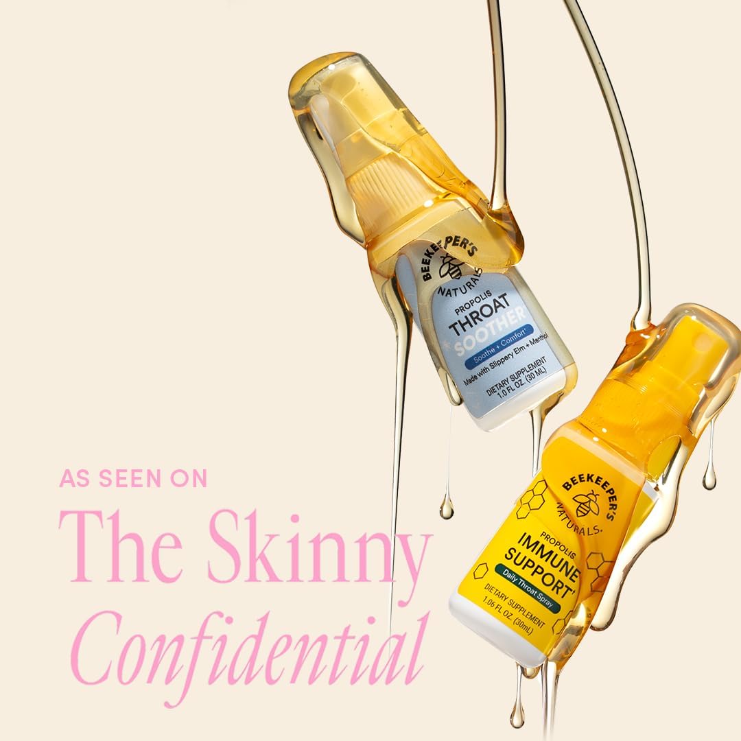 Propolis Throat Soother by Beekeeper's Naturals – Maximum Throat Relief w/ Menthol, Slippery Elm, Bee Propolis Extract – Fast-acting & Cooling Comfort (1.0 oz)(Pack of 1)