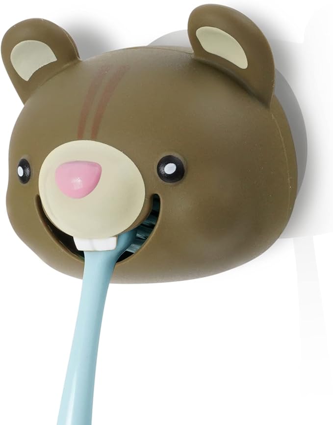 Hoobbe Animal Toothbrush Holder, Kids Suction Toothbrush Holder with Mirror/Glass/Wall Mounted Suction Cup, Bathroom Organizer, Accessories and Decor (Squirrel), for Kids