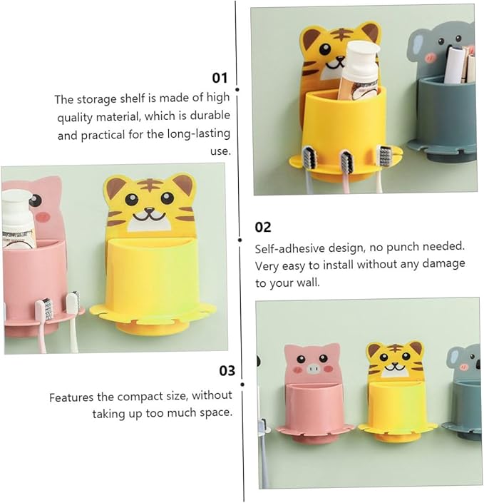 Wall-Mounted Bathroom Toothbrush Holder Rack Suction Adhesive Storage Bracket for Compact Wall Storage Easy-Install Bathroom Wall Rack Organizer