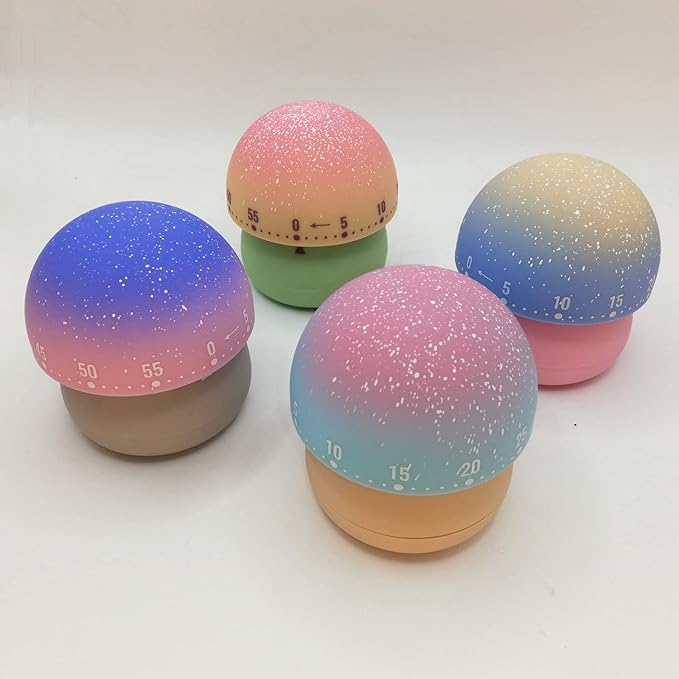 Mechanical Kitchen Timer, Cute Mushroom Timer for Kids, Wind Up 60 Minute Manual Countdown Timer for Classroom, Home, Study and Cooking (Grey Base)