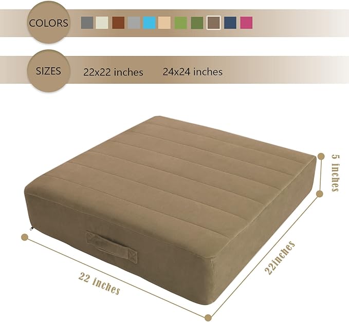 MeMoreCool Square Floor Pillow Seating for Adults Kids, Large Meditation Cushion Floor Pillow with Thick Foam & Soft Tufted Cover, Washable Big Pillow Seat Floor Cushion for Sitting Yoga 22" Coffee
