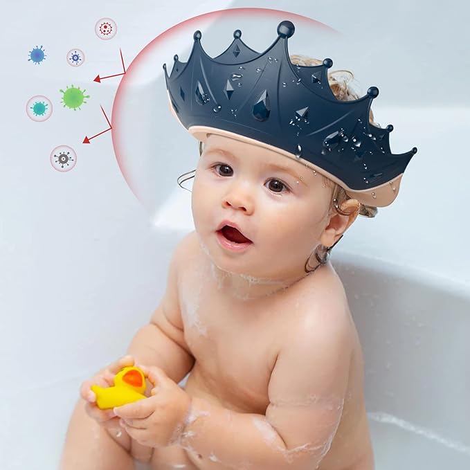 FUNUPUP 2 Pack Baby Shower Cap for Kids, Adjustable Toddler Hair Washing Bathing Shield, Shampoo Visor to Protect Eyes (Crown)