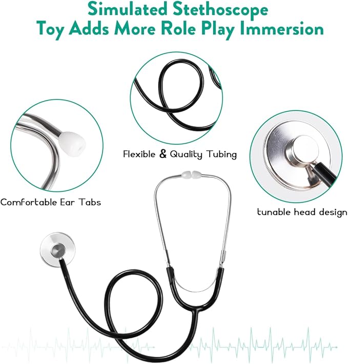 Meland Doctor Costume for Girls - Kids Scrubs with Lab Coat & Carry Bag, Doctor Dress Up for Halloween, Career Day Role Play